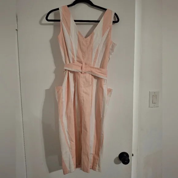 Striped Button Front Sleeveless Dress with Belt - Picture 5 of 8